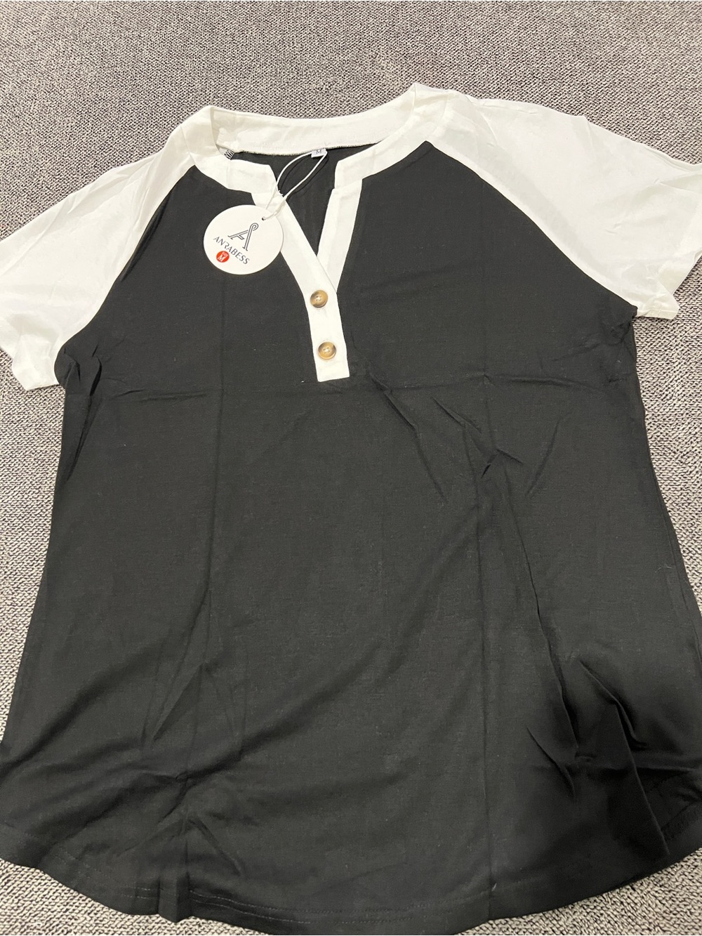 Women's Black & White Henley Raglan Top